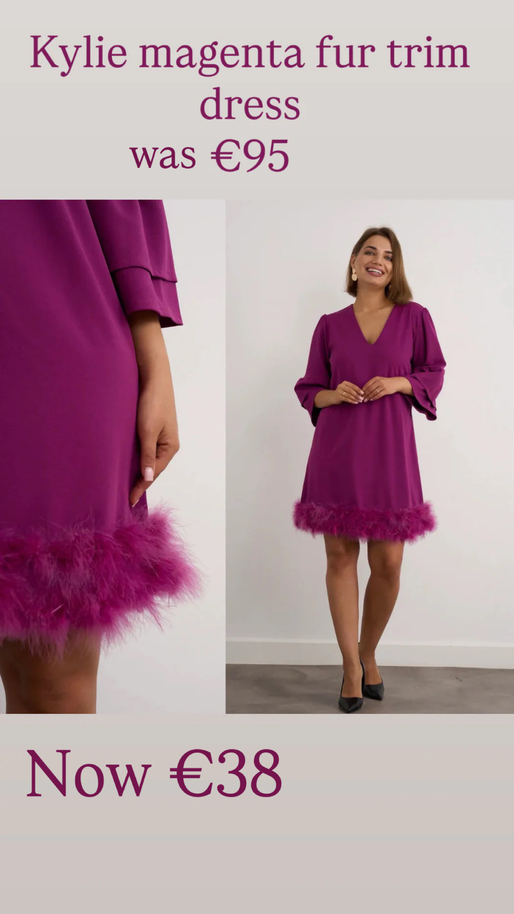 Kylie magenta fur trim dress