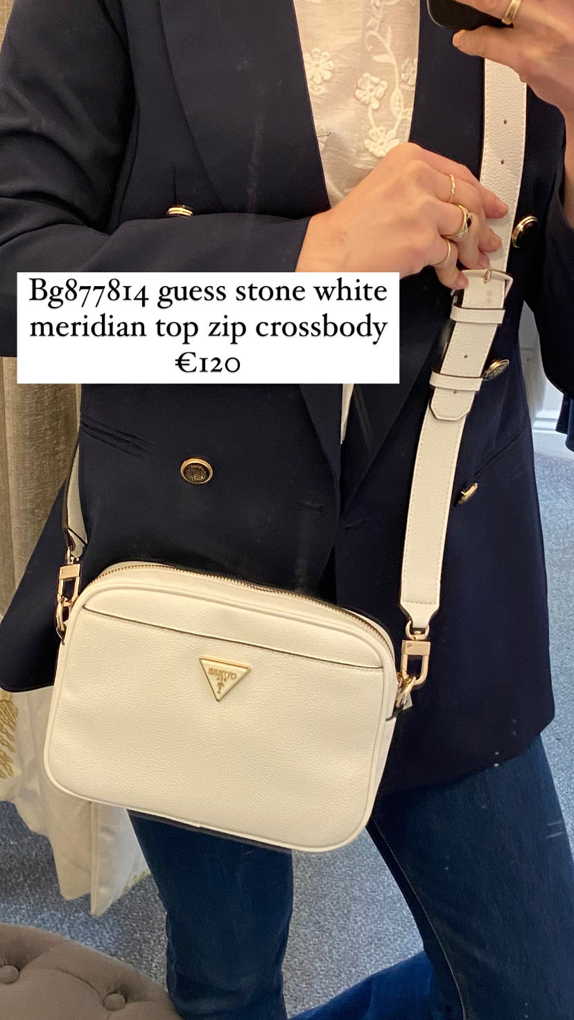 Bg877814 guess stone white meridian top zip crossbody