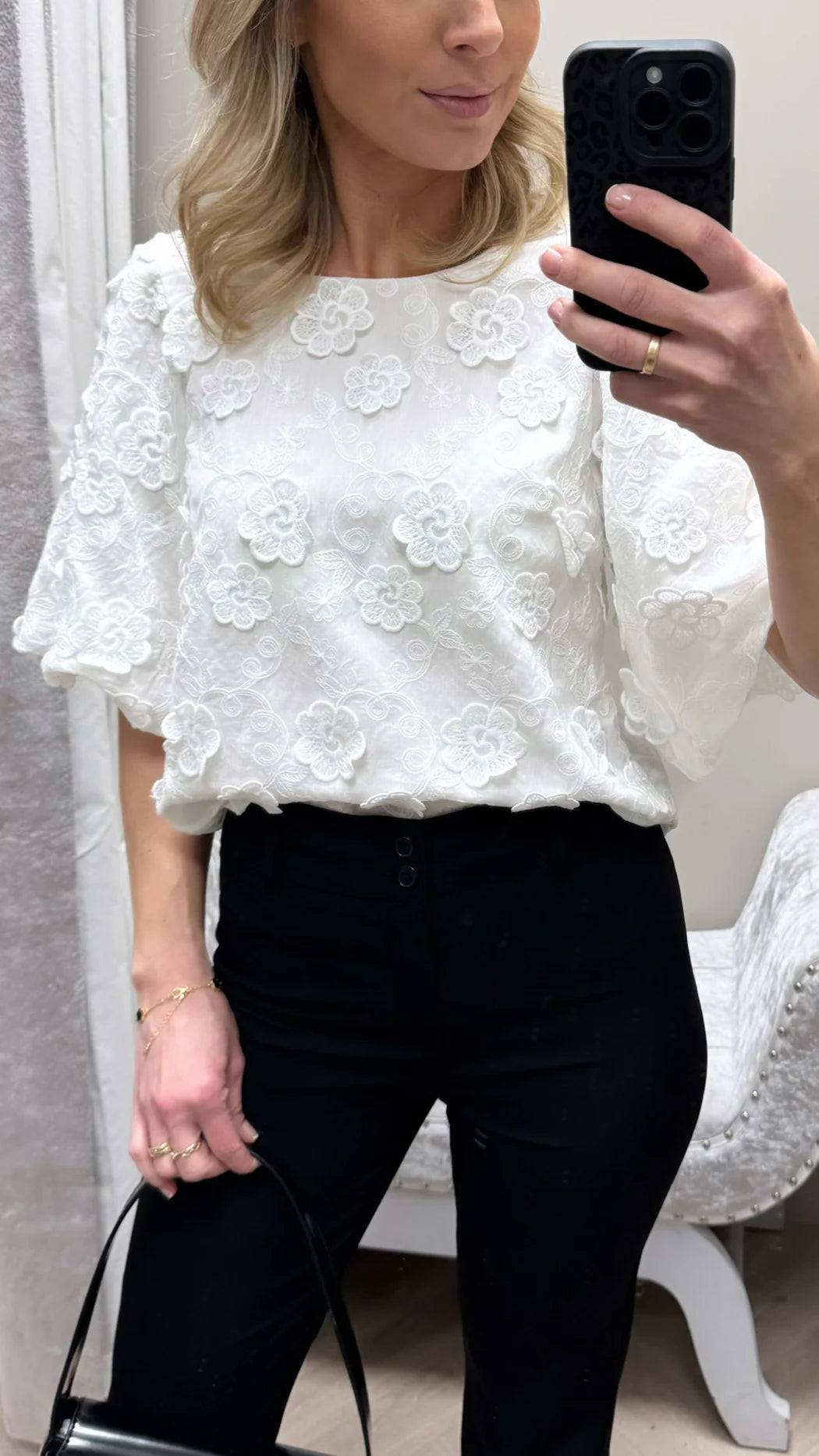 Bonnie white floral puff sleeve top
