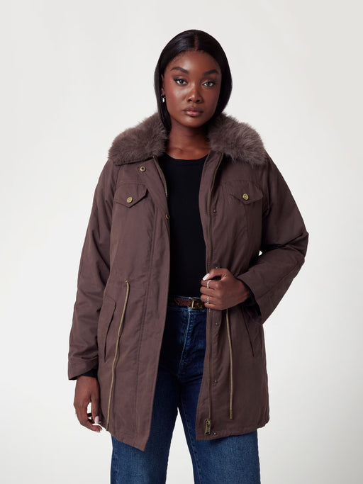 Guess brown Faux fur collar parka