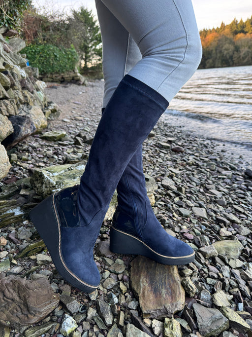 Cailedon sapphire navy wedge boots