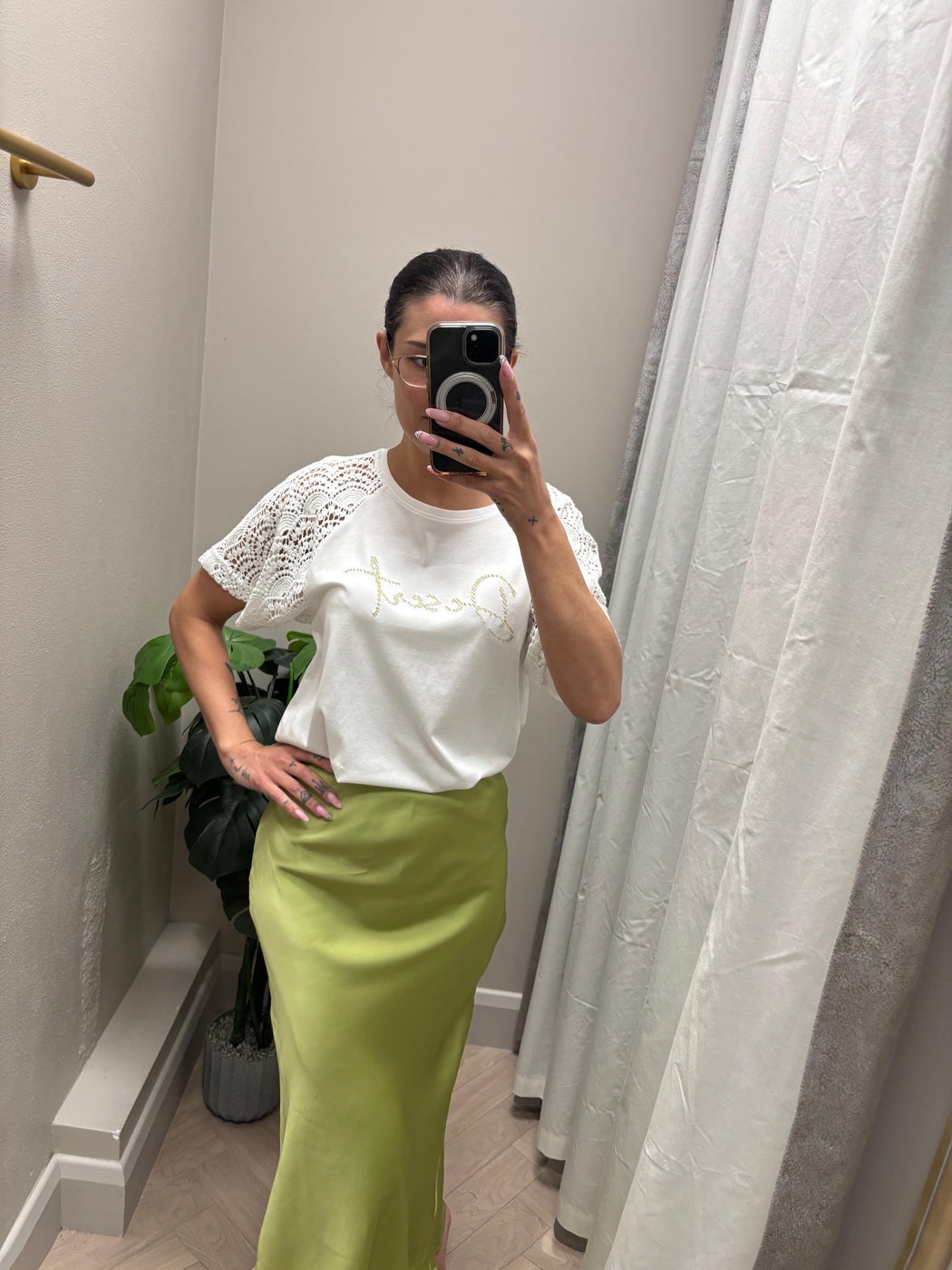 Kansas lime green midi skirt
