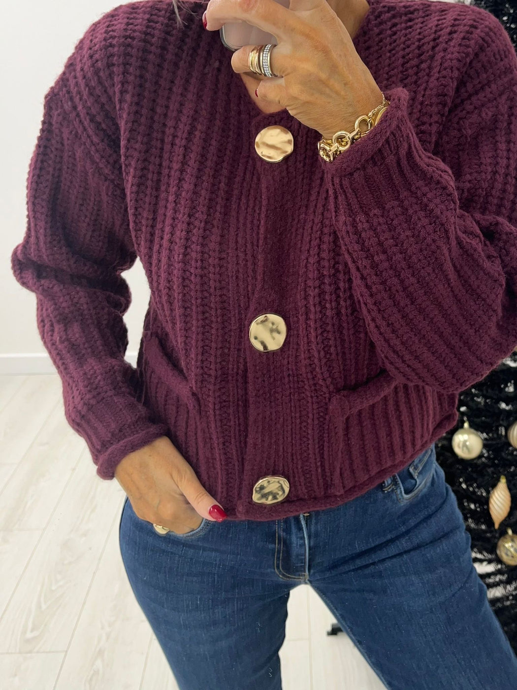 Jazz wine  button knit cardi