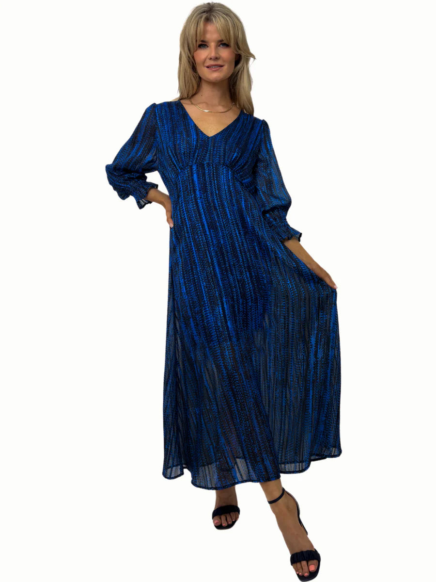 STREASA BLUE PRINT MIDI DRESS