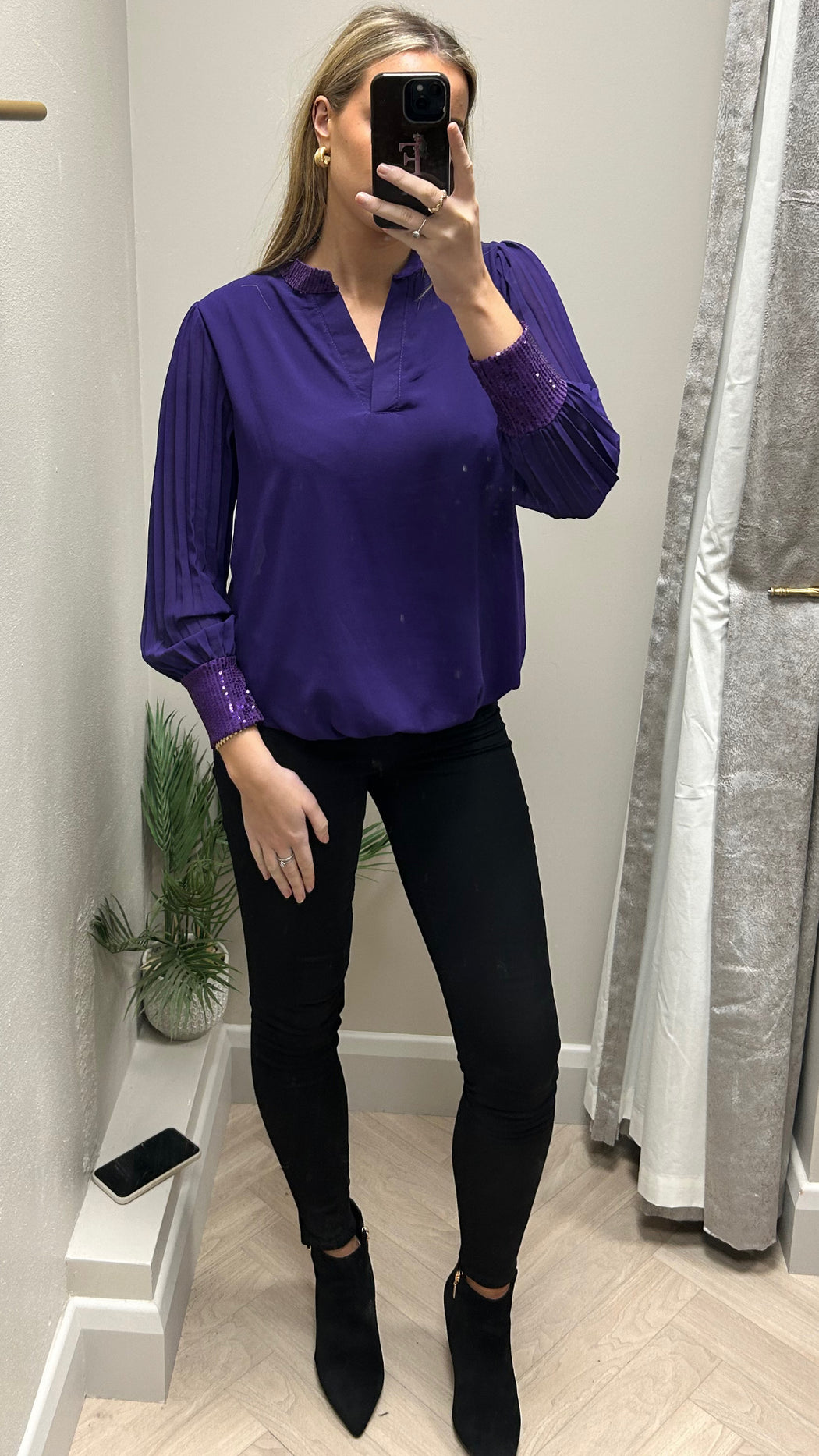 Cassie sparkle trim purple blouse