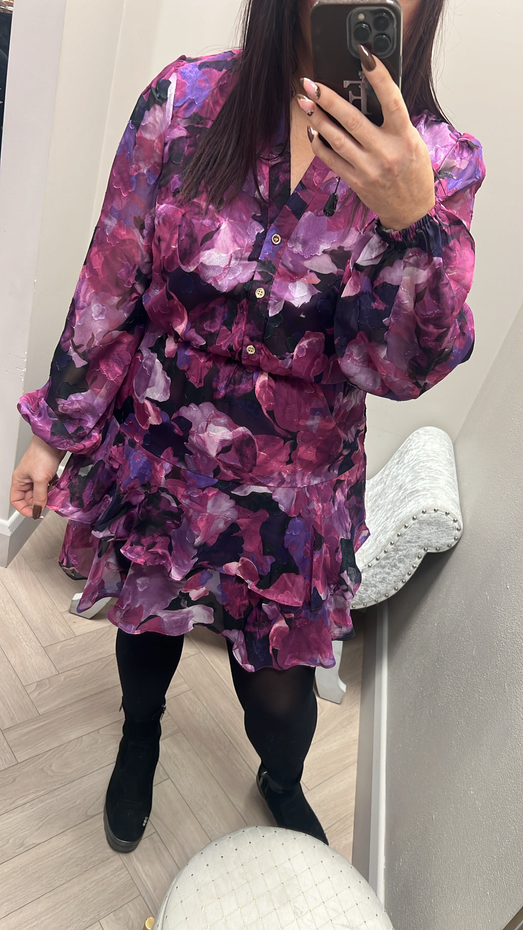 Purple floral frill dress