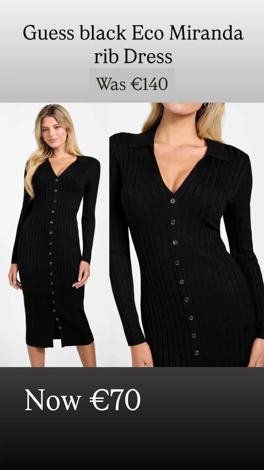 Guess black Eco Miranda rib Dress