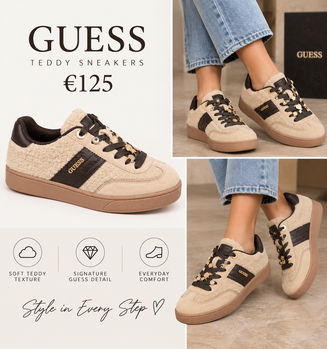 Guess beige teddy trainers flfn3afur12
