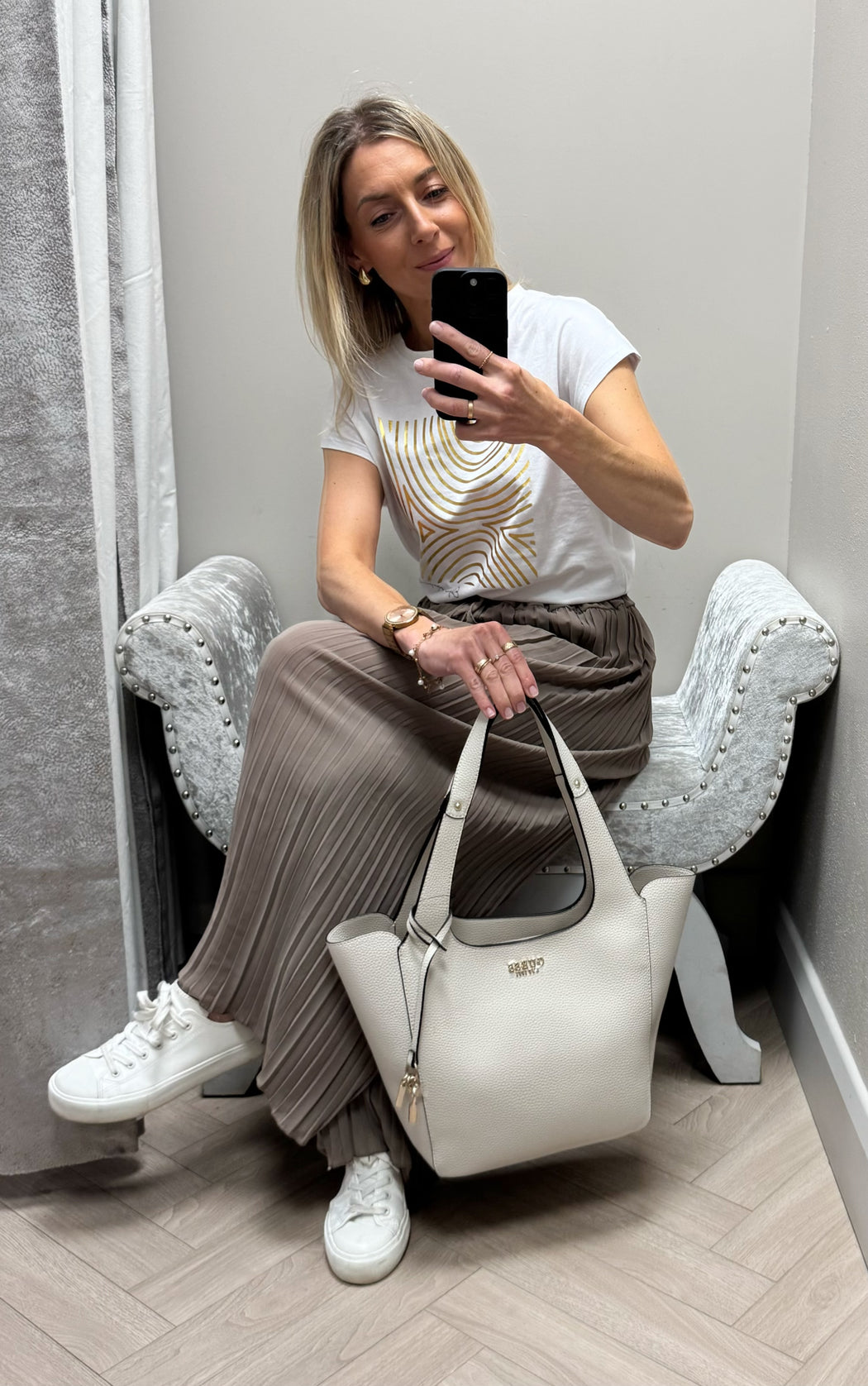 Kiss mocha pleated elasticated trousers