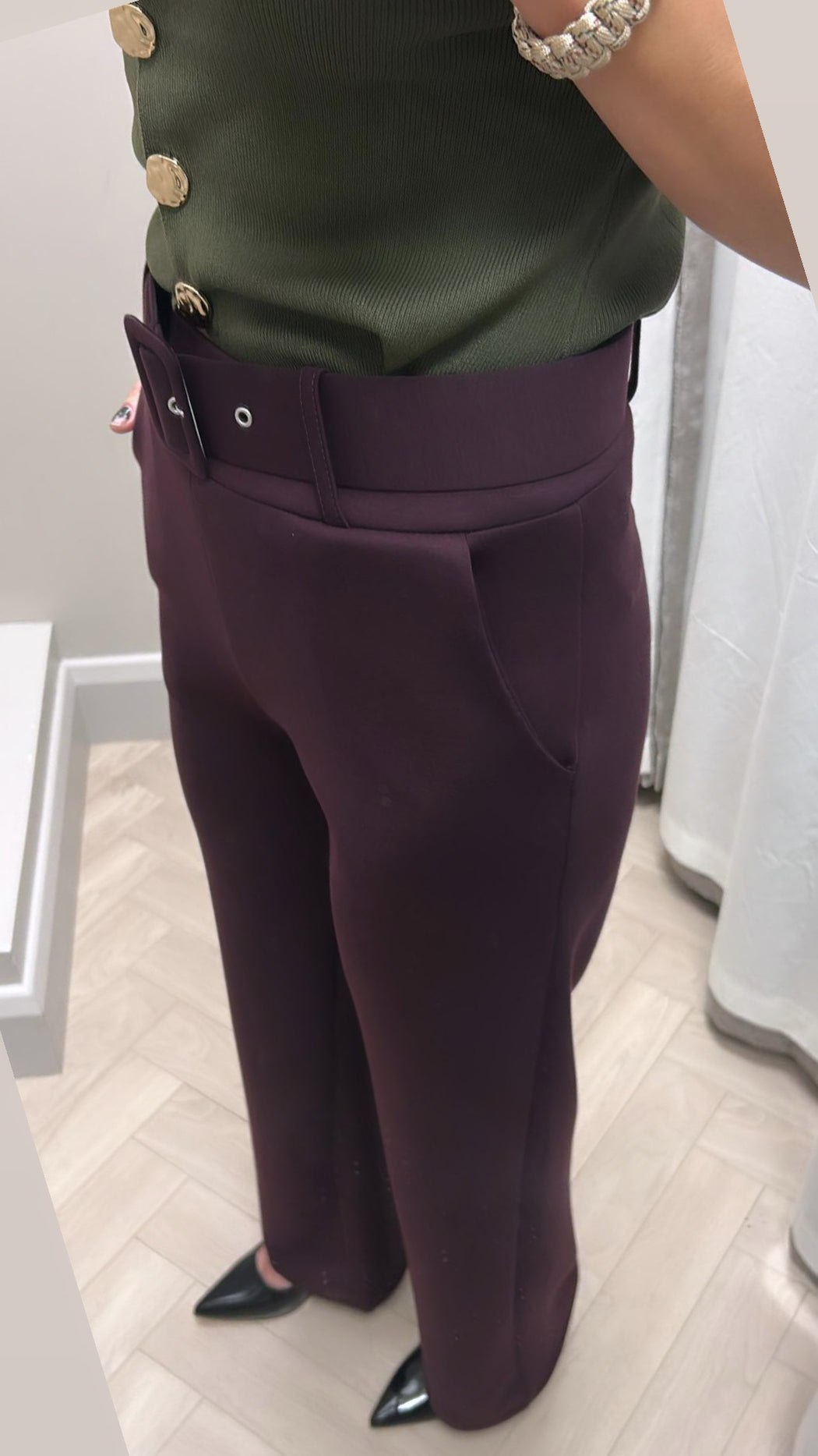 Wine belted trousers
