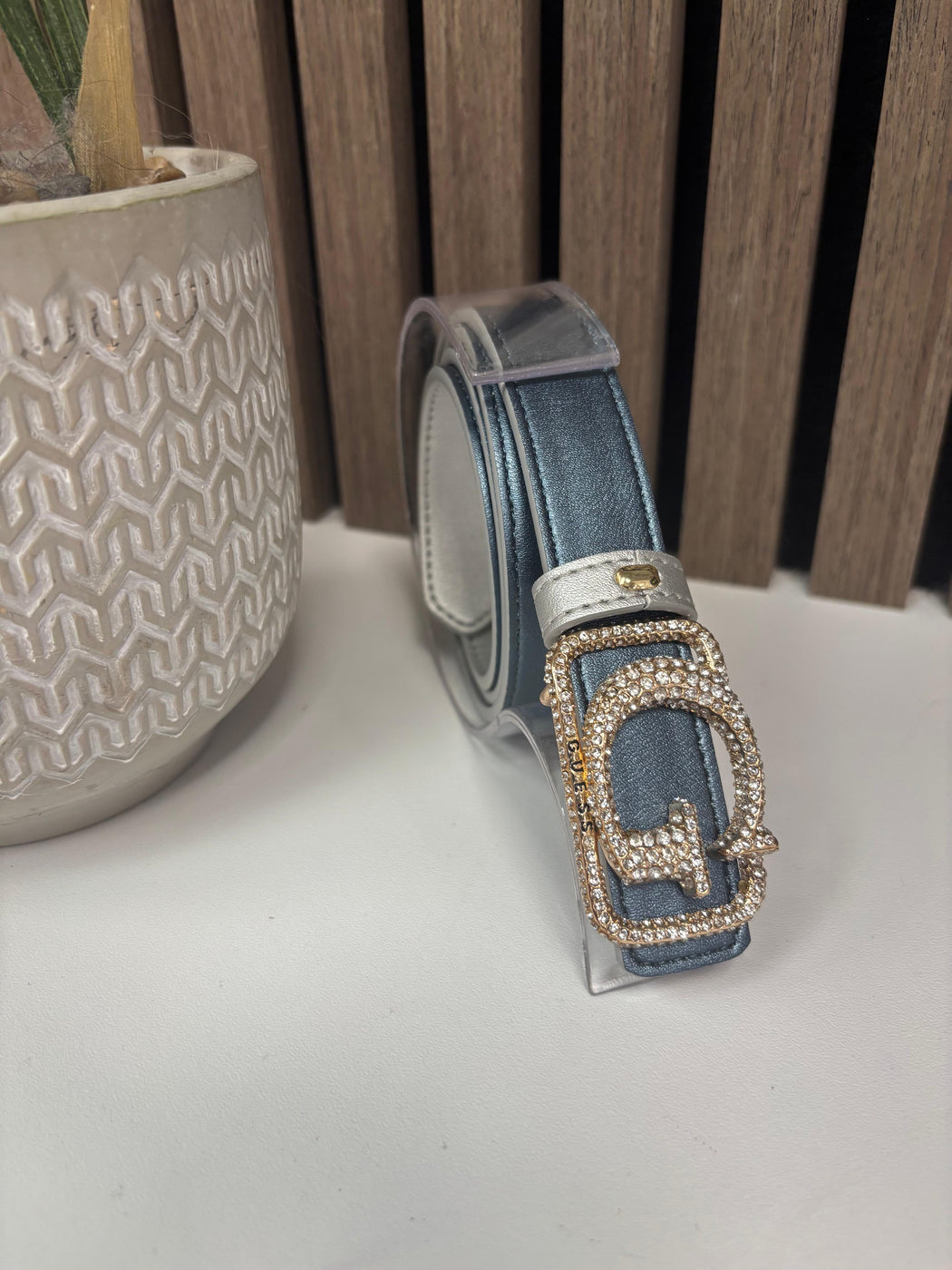 Silver / blue guess Prue Jewel reversible  Belt