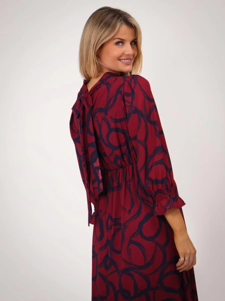 Simona magenta navy midi dress