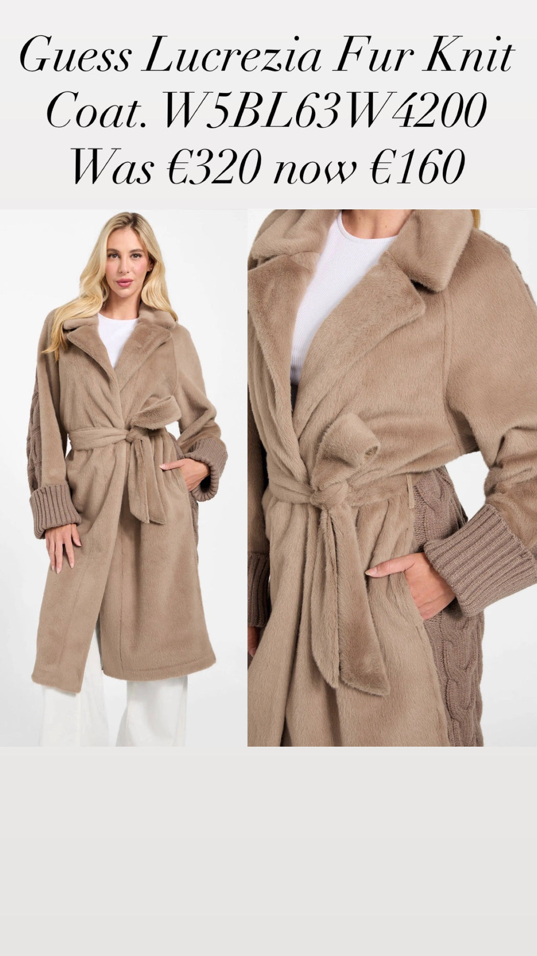 Guess Lucrezia Fur Knit Coat. W5BL63W4200