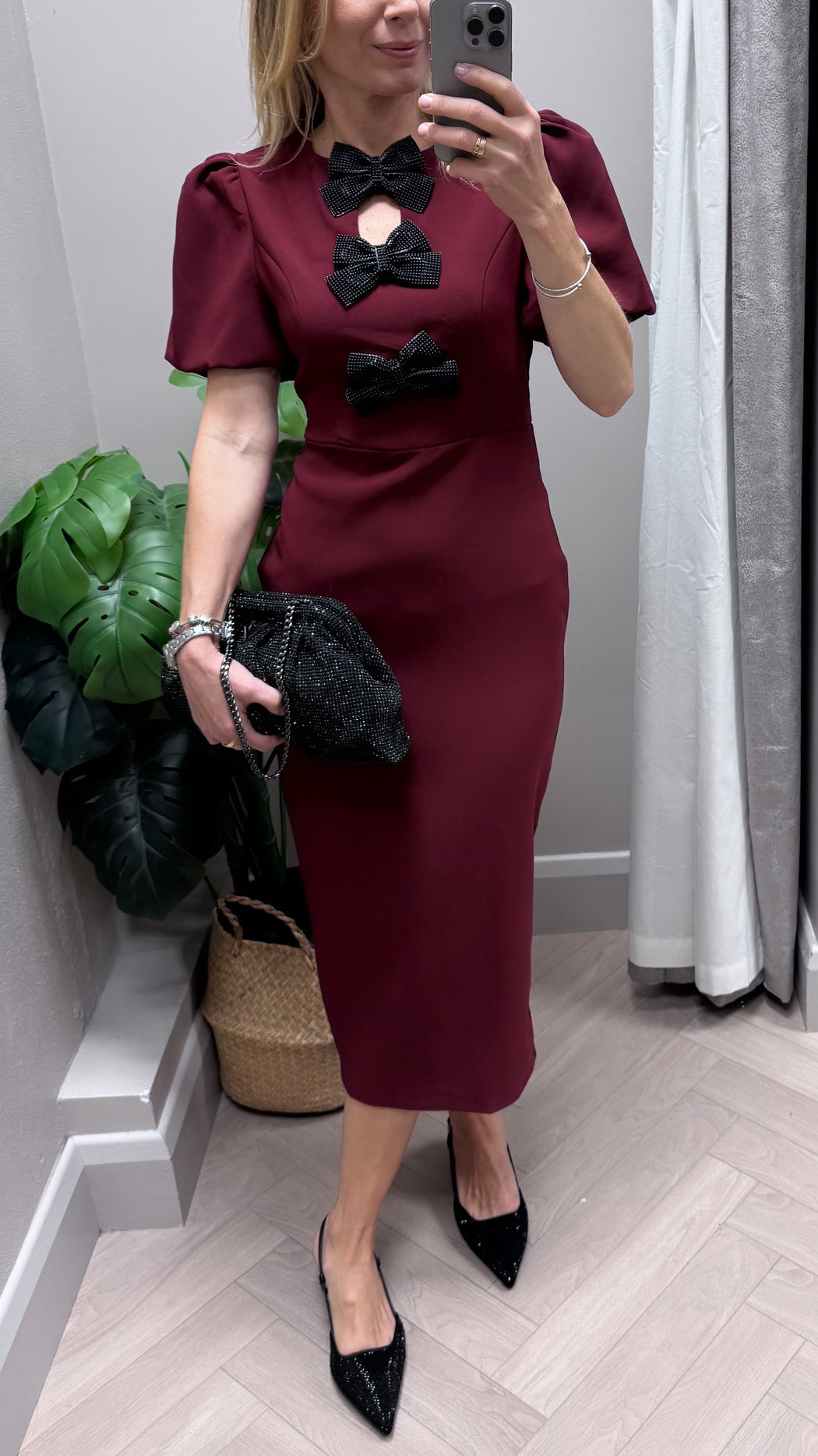 Emma Cut Out Bow Midi Dress Berry