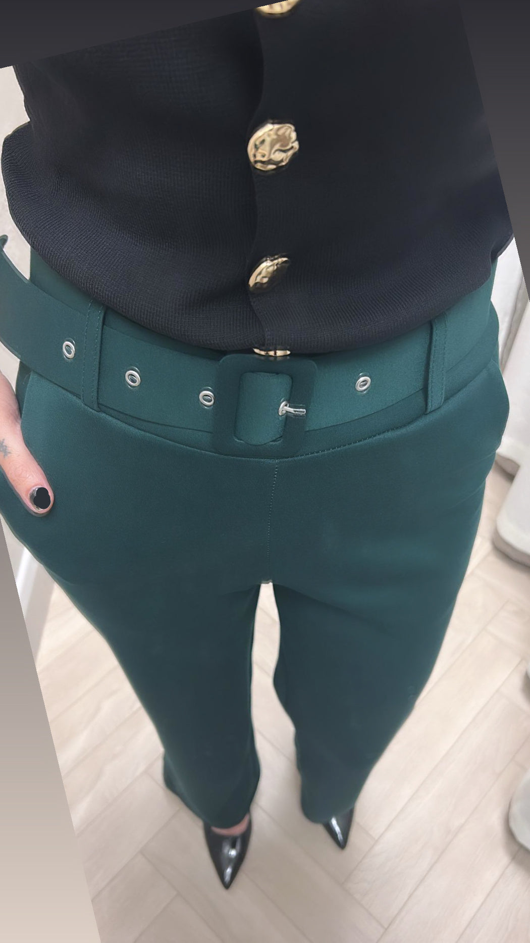 Green belted trousers