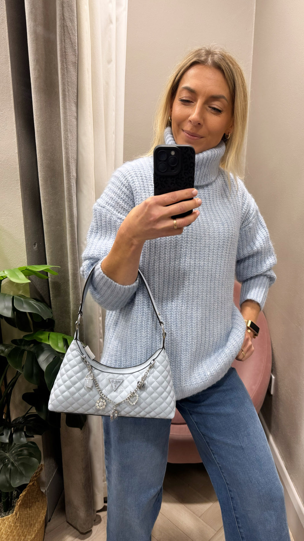 Guess misty blue everlee mini shoulder bag