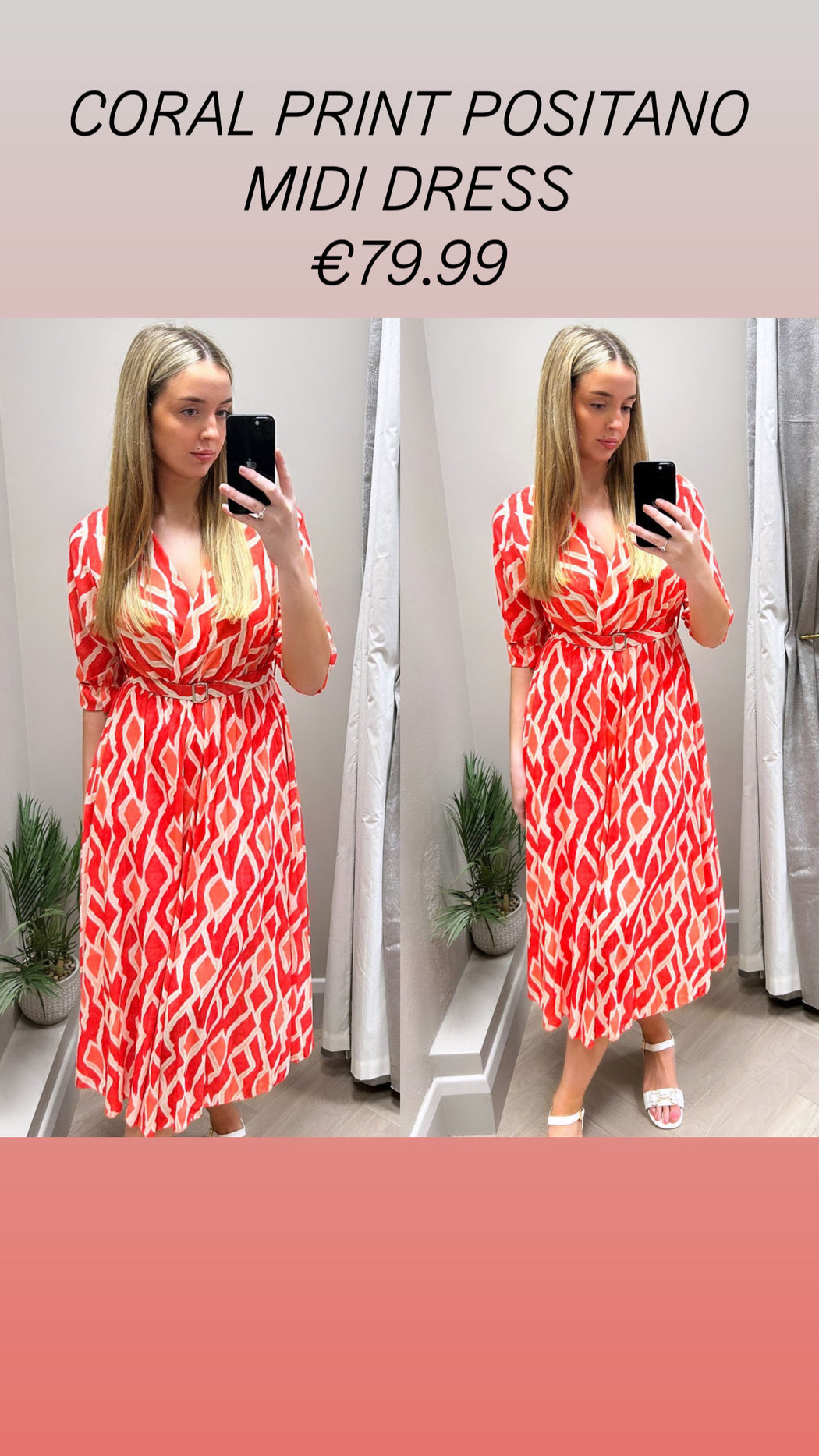 CORAL PRINT POSITANO MIDI DRESS