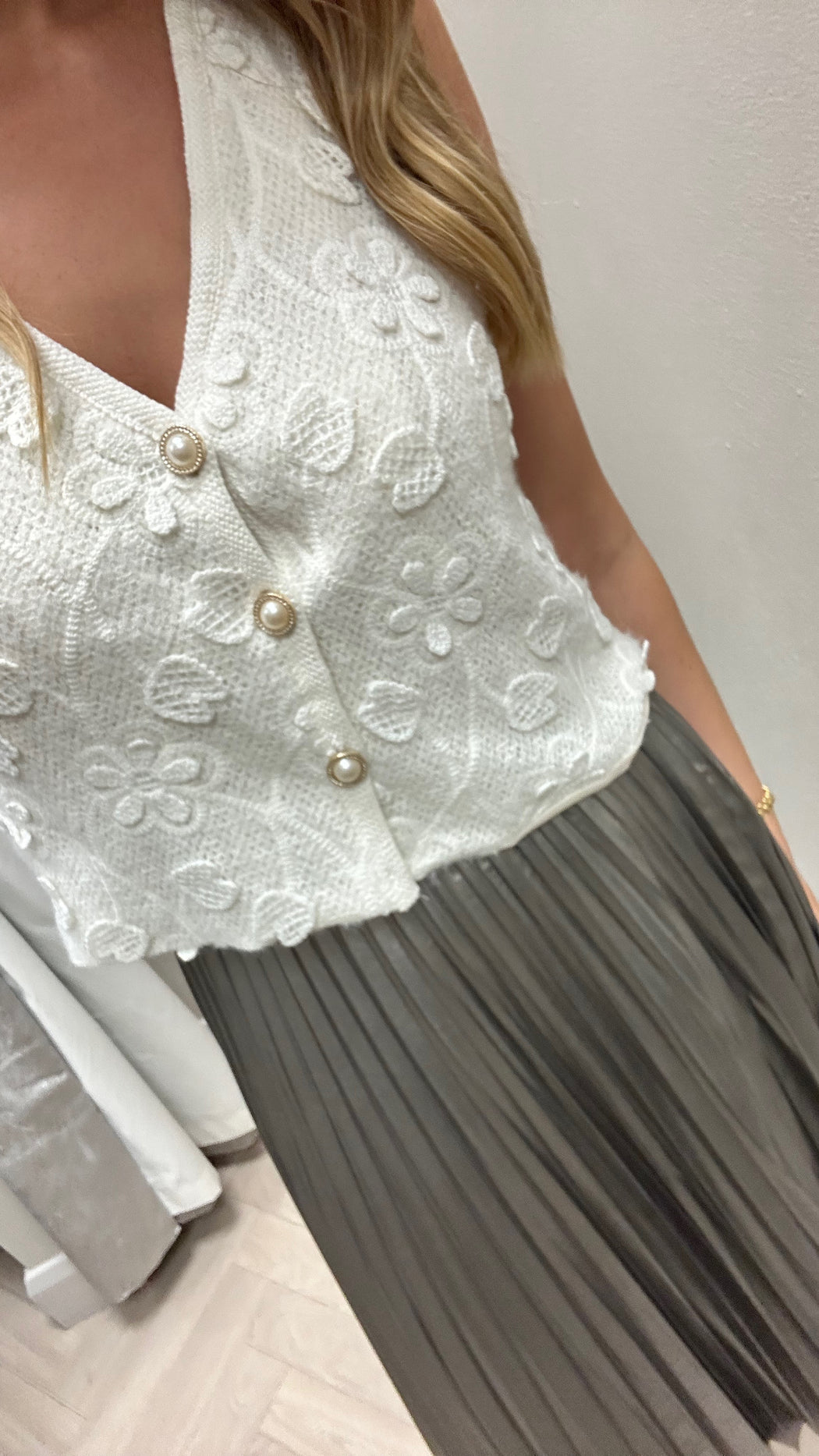 Cream  crochet pearl waistcoat