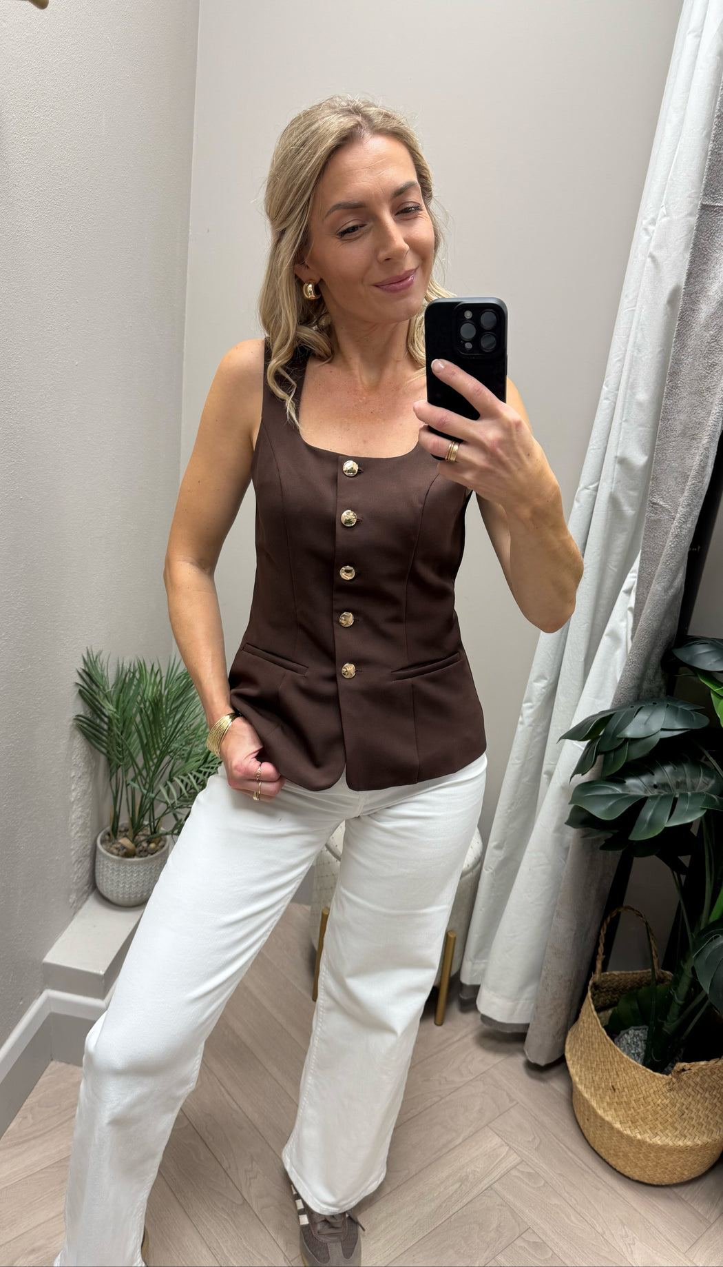 Jamie Square Neckline Waistcoat Brown