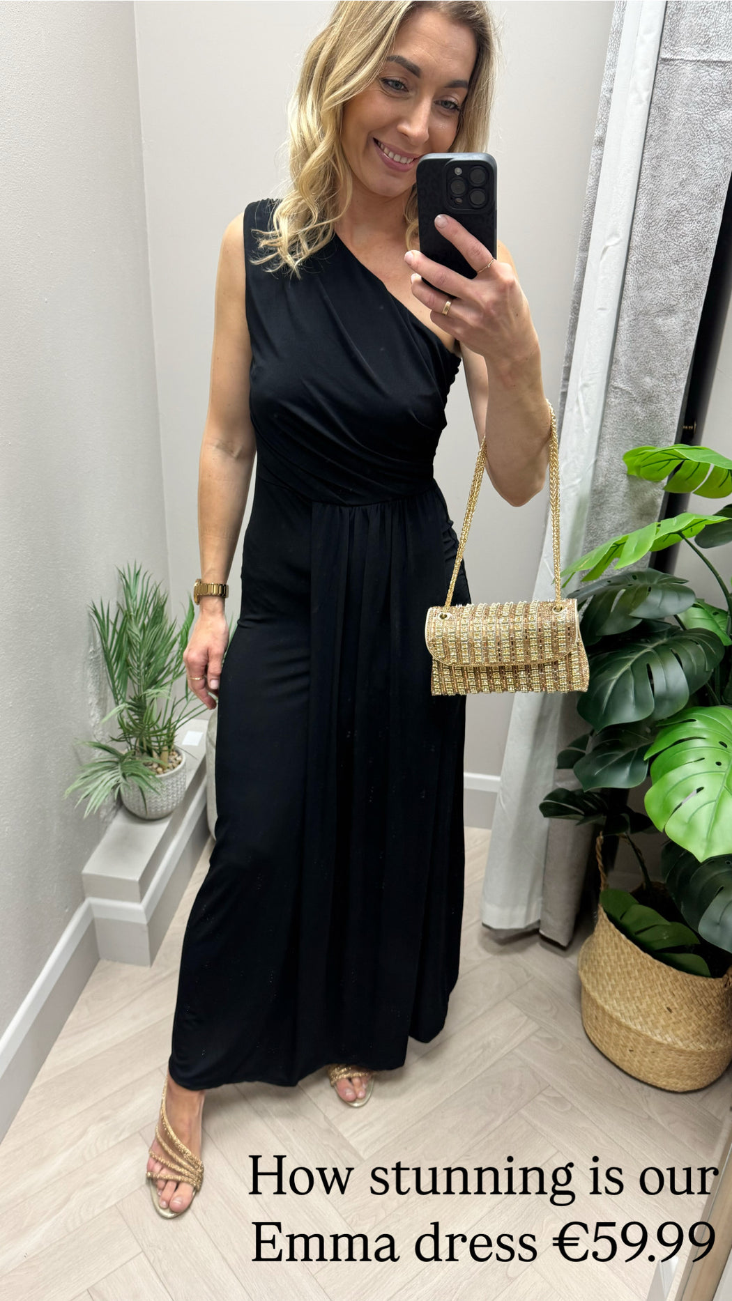 Emma black one shoulder midi dress