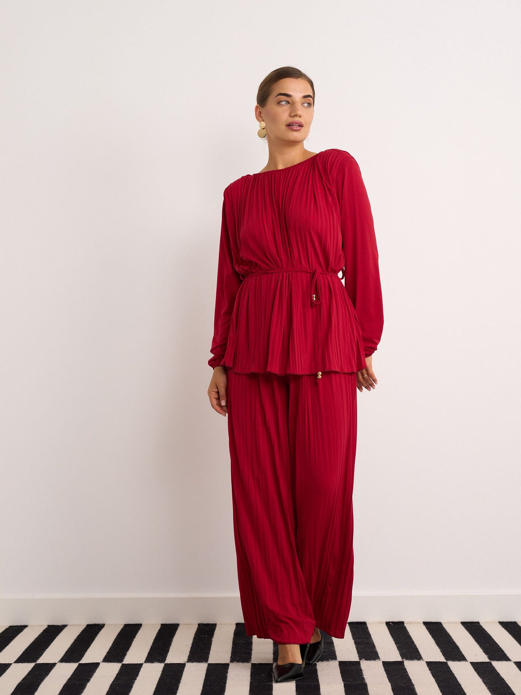 Wine pleated co ord set