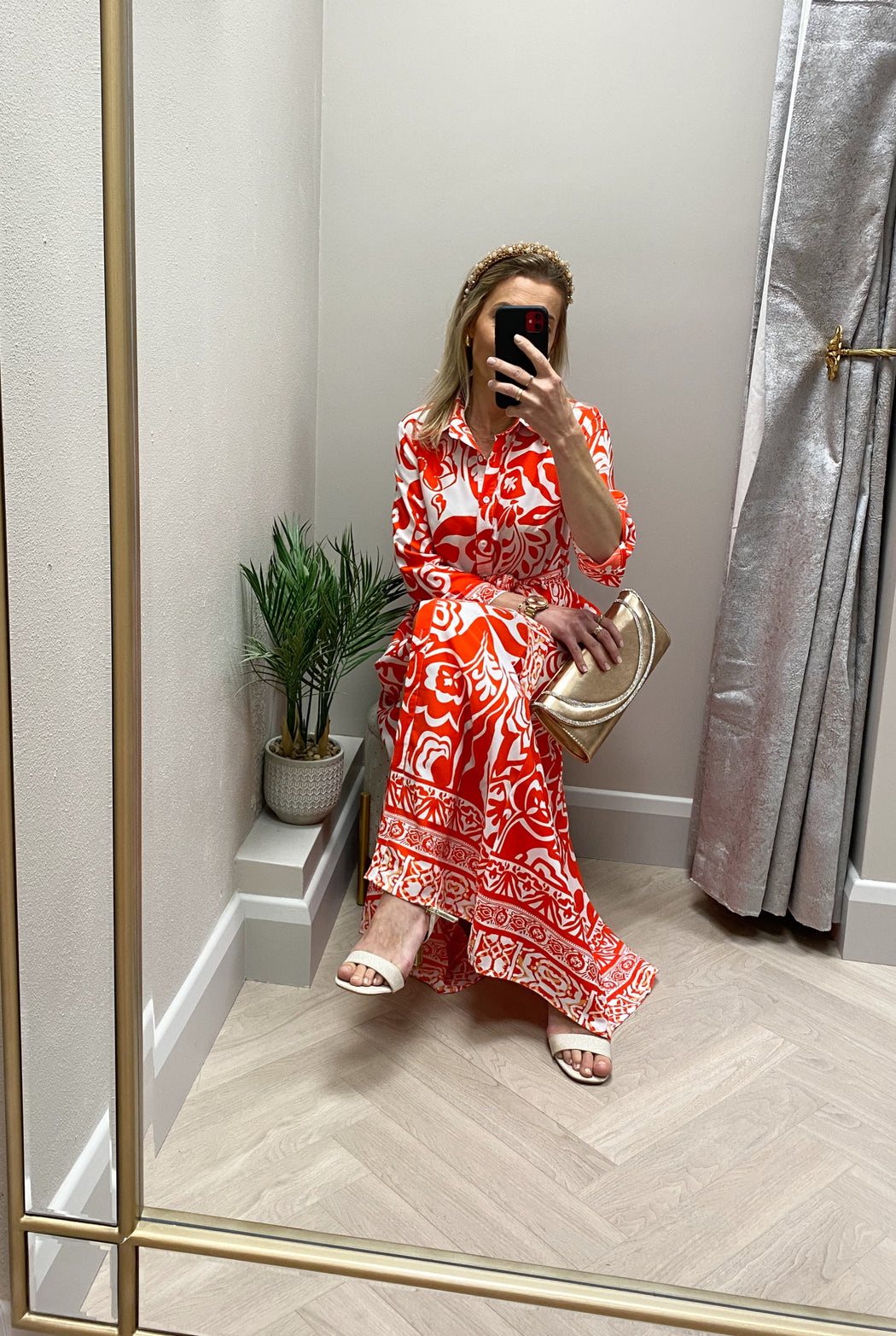 Angela Red Print Shirt Maxi Dress