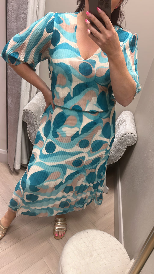Miranda teal  print midi