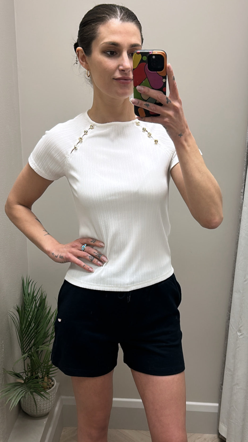 Reggy white diamanté stud detail top