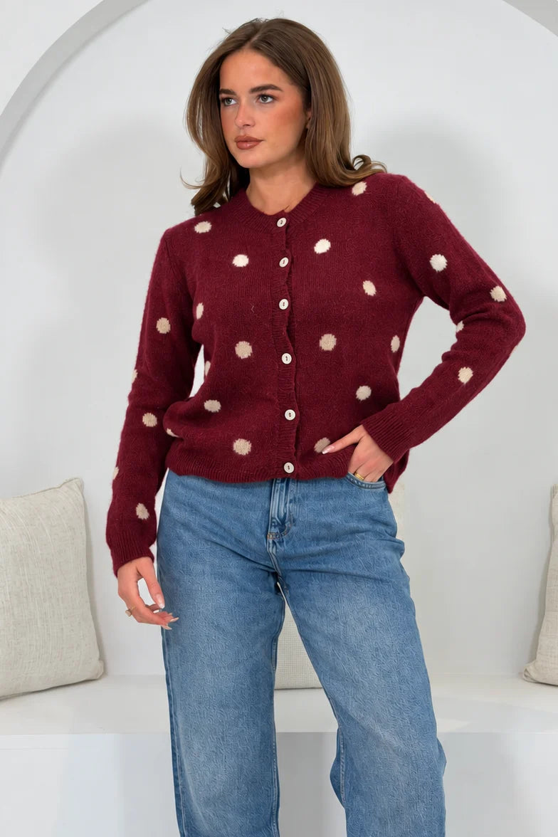 Elizabeth Polka cardigan Wine