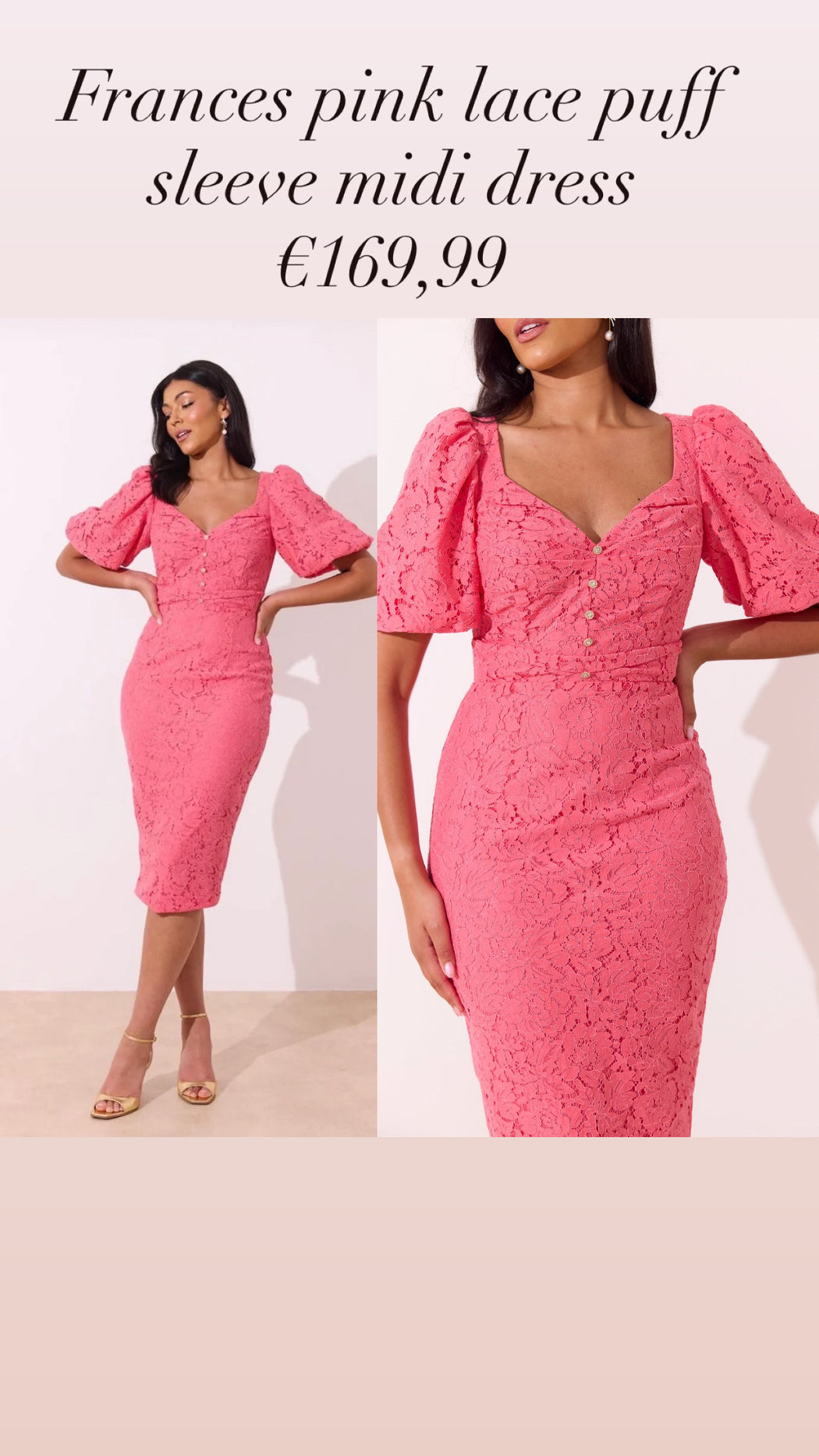 Frances pink lace puff sleeve midi dress