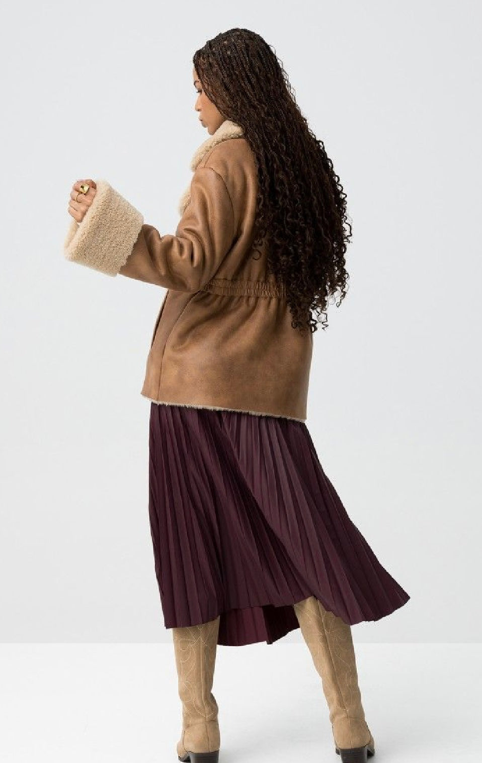 Kyoto wine pleated faux leather skirt