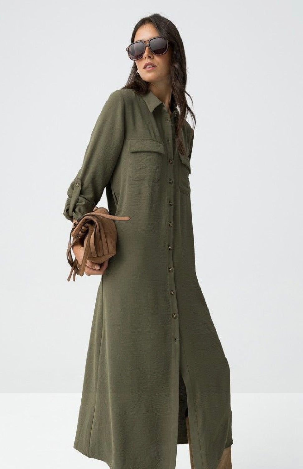 Estrela khaki midi dress