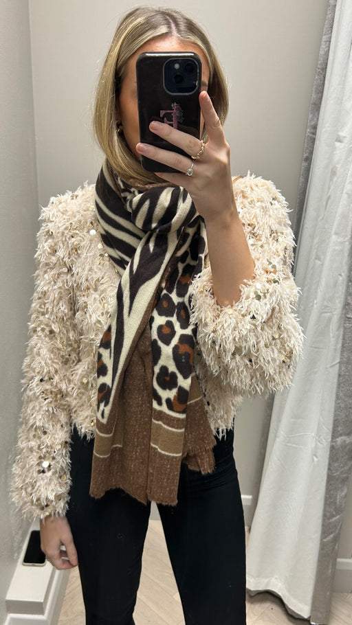 Brown cream leopard scarf