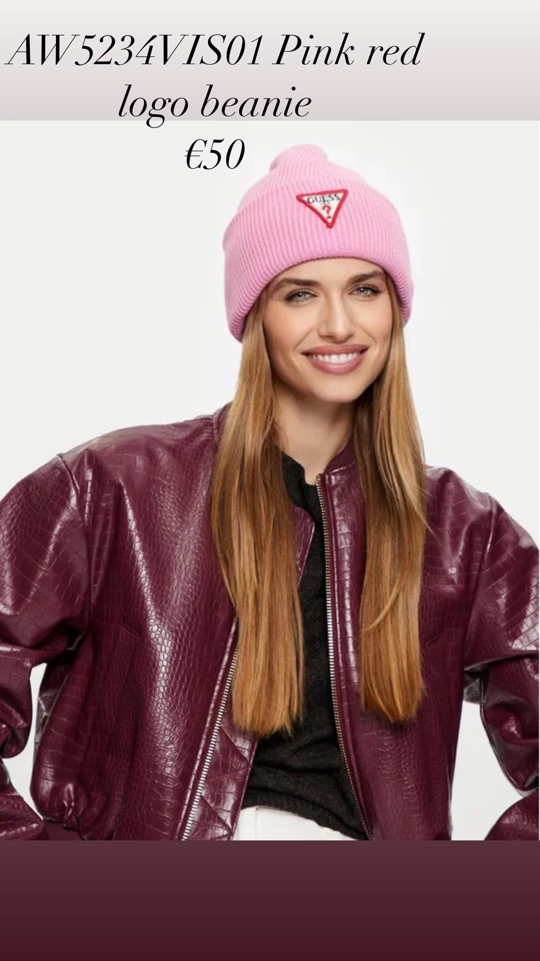 AW5234VIS01 Pink red logo beanie