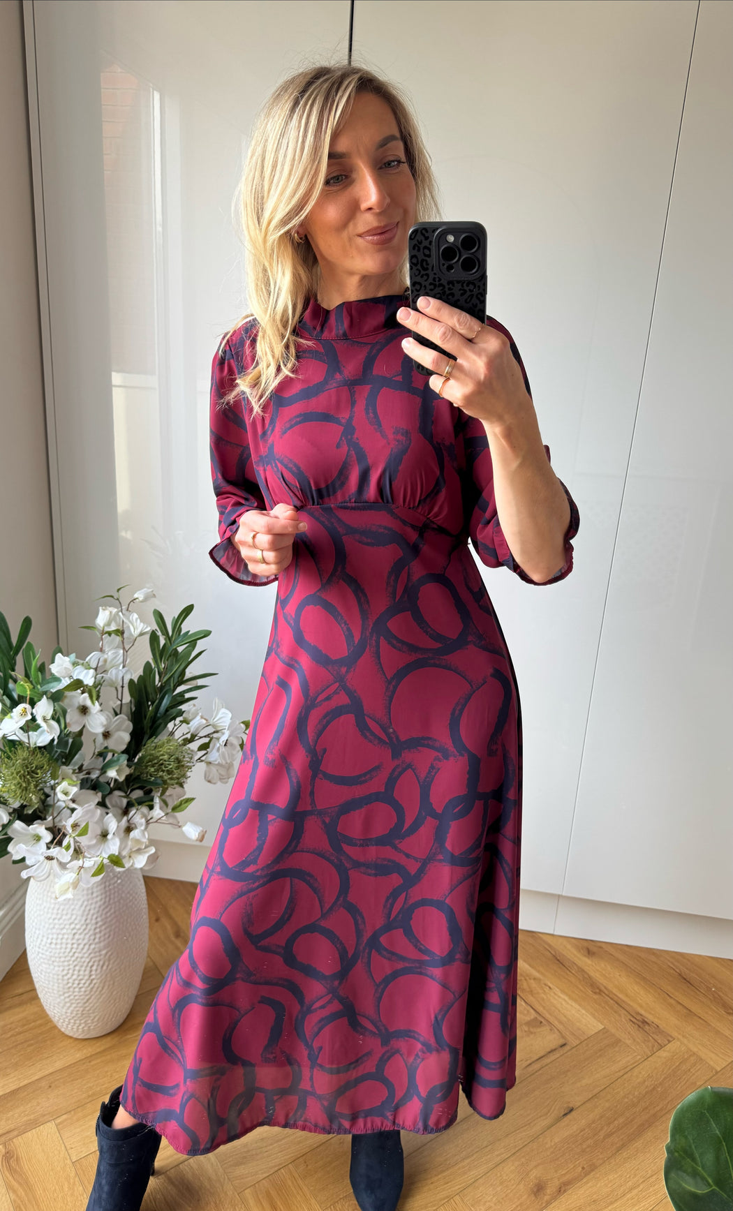 Simona magenta navy midi dress