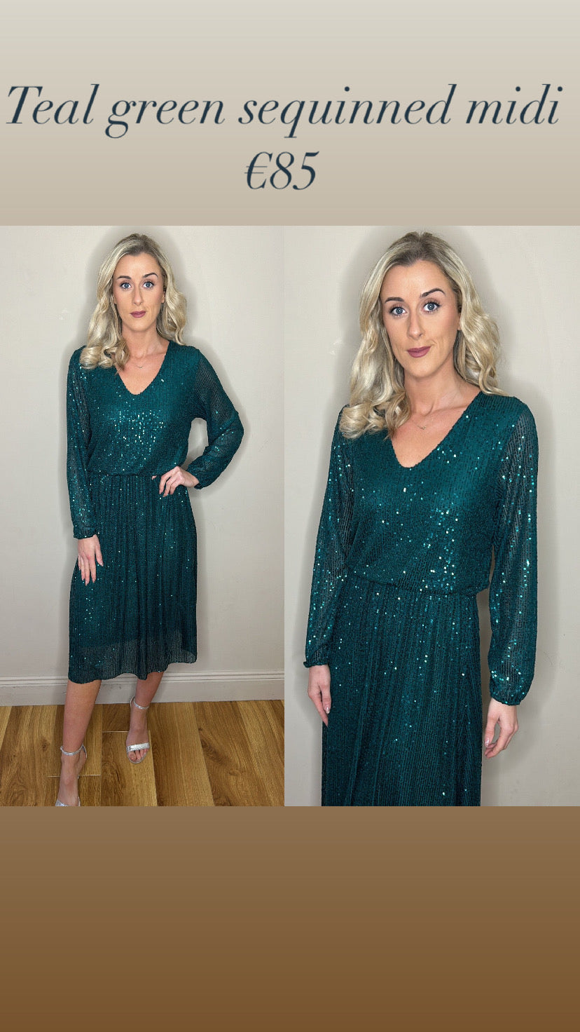 Teal green sequinned midi