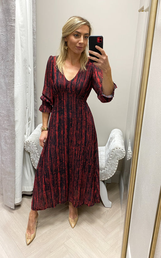 STREASA BLACK RED PRINT MIDI DRESS