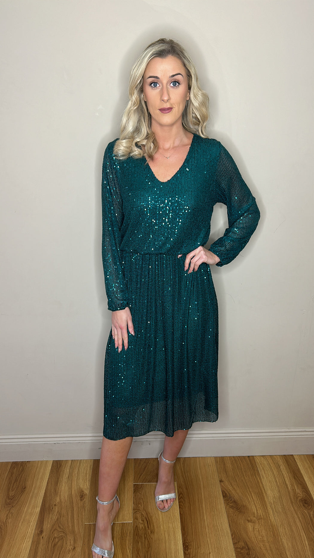 Teal green sequinned midi