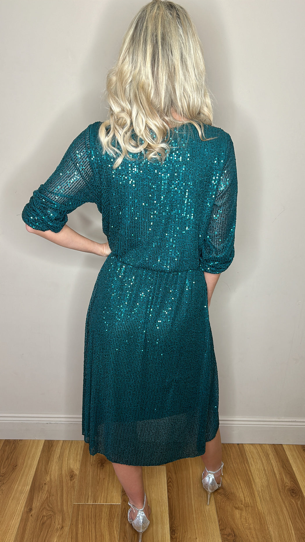 Teal green sequinned midi