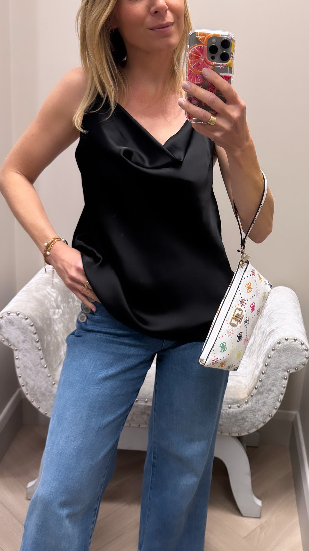Nero azalea black satin cami top
