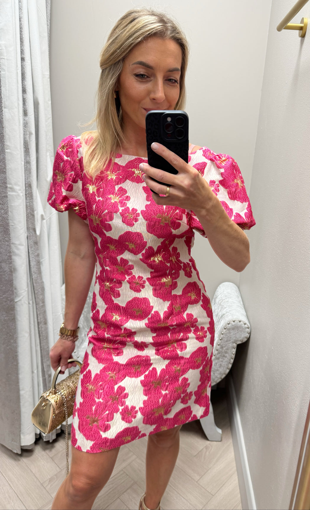Katelyn pink jacquard shift dress
