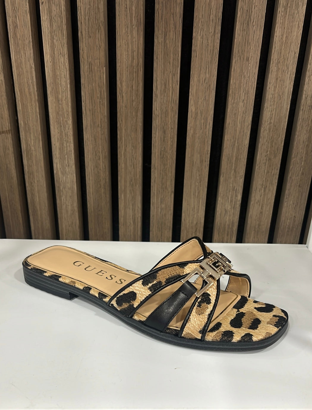 Guess FLJREAPEL19 Leopard Slider with Gold Buckle