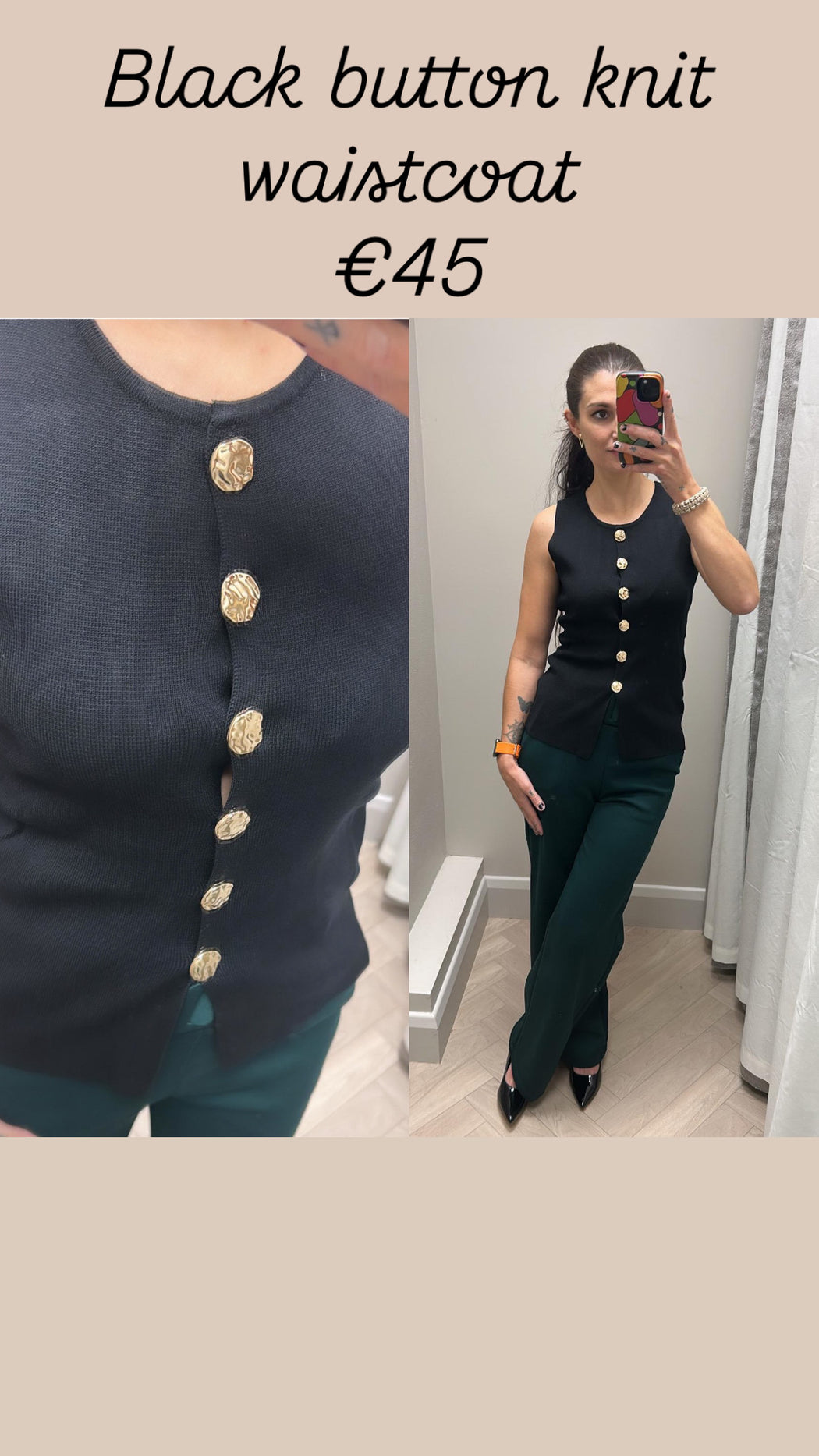 Black button knit waistcoat