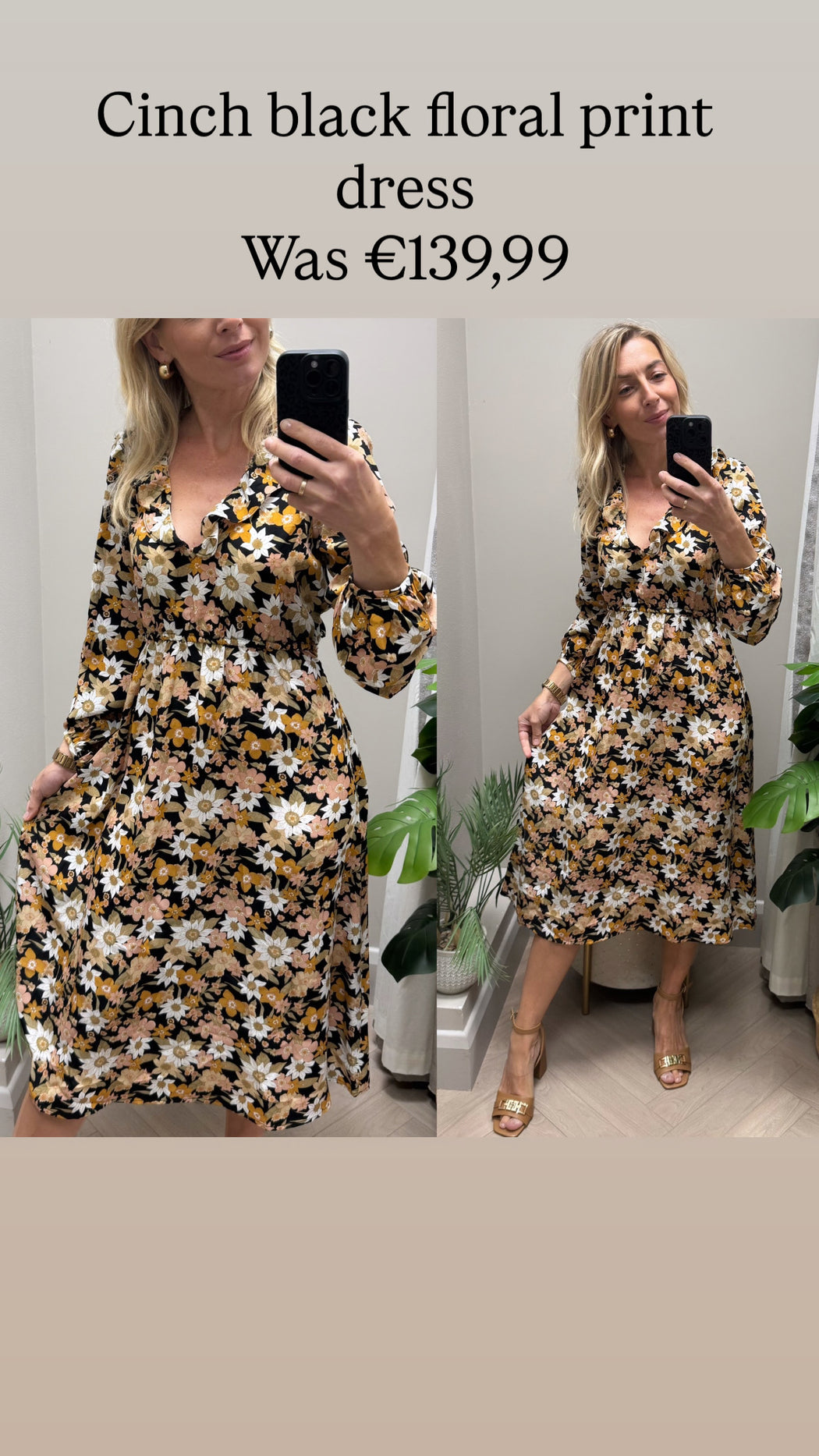 Cinch black floral print dress