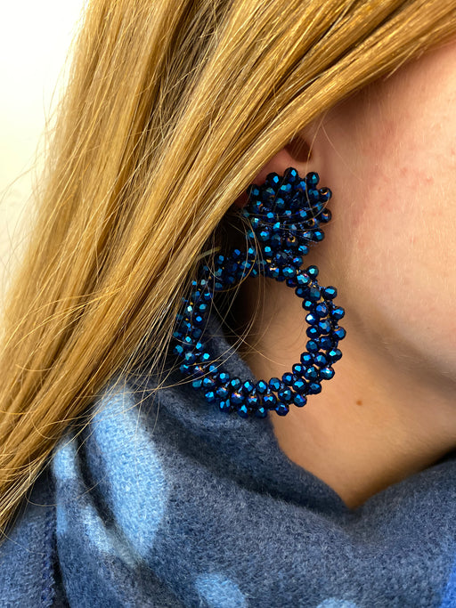 Navy stone loop drop earrings