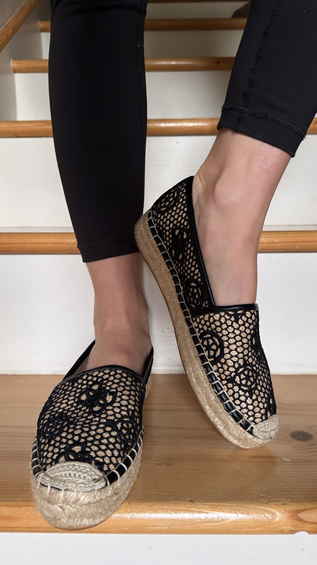 Guess black leather trim espradrils