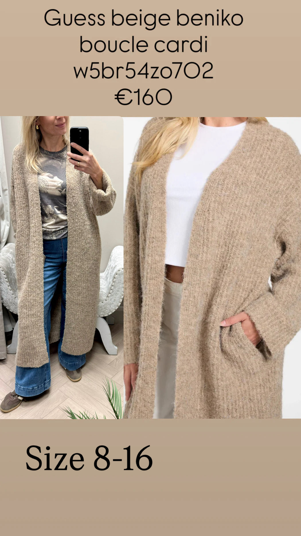 Guess beige beniko boucle  cardi w5br54zo702