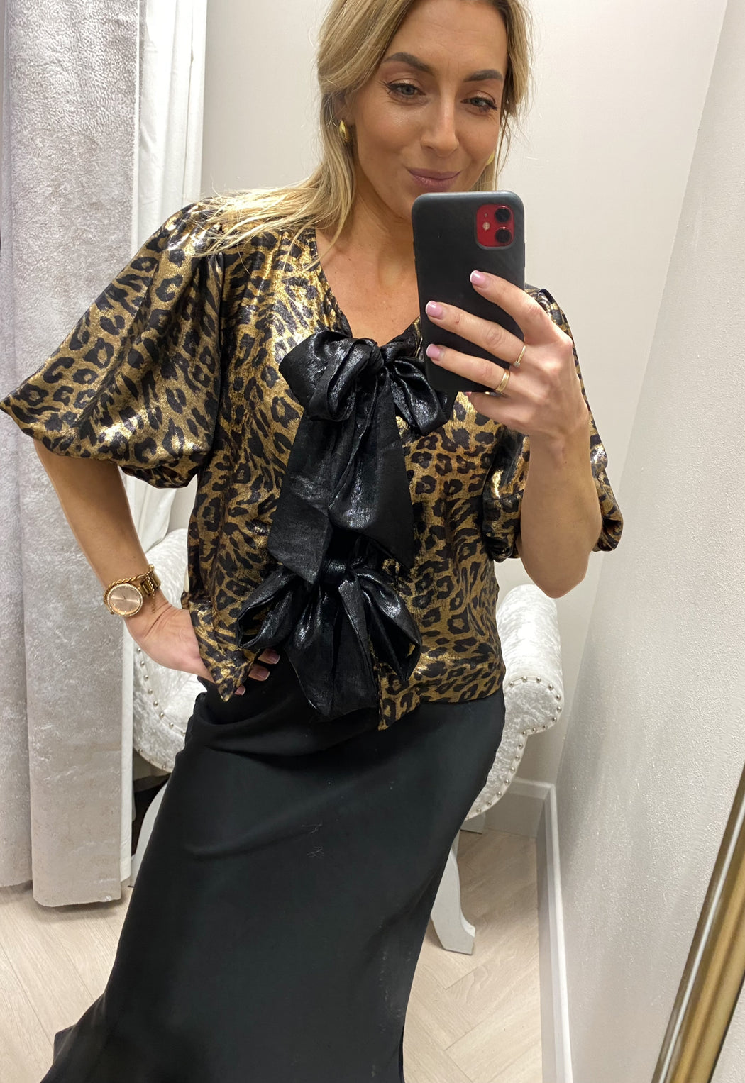 Jodie gold bow leopard top