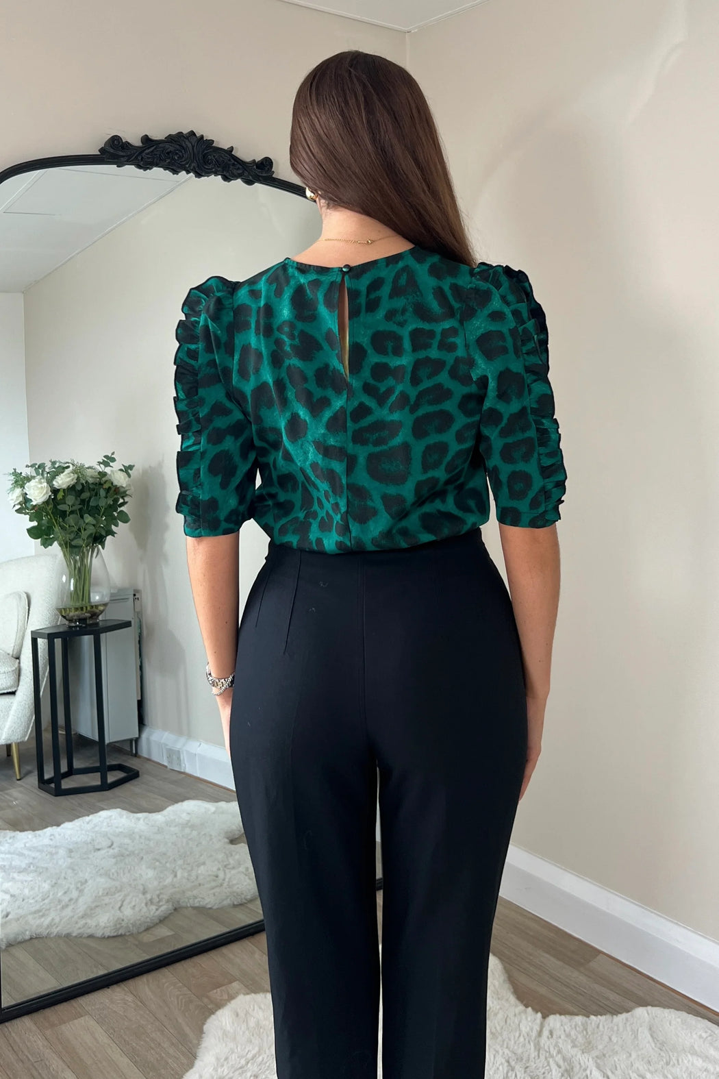 Asher Green Animal Frill Sleeve Top