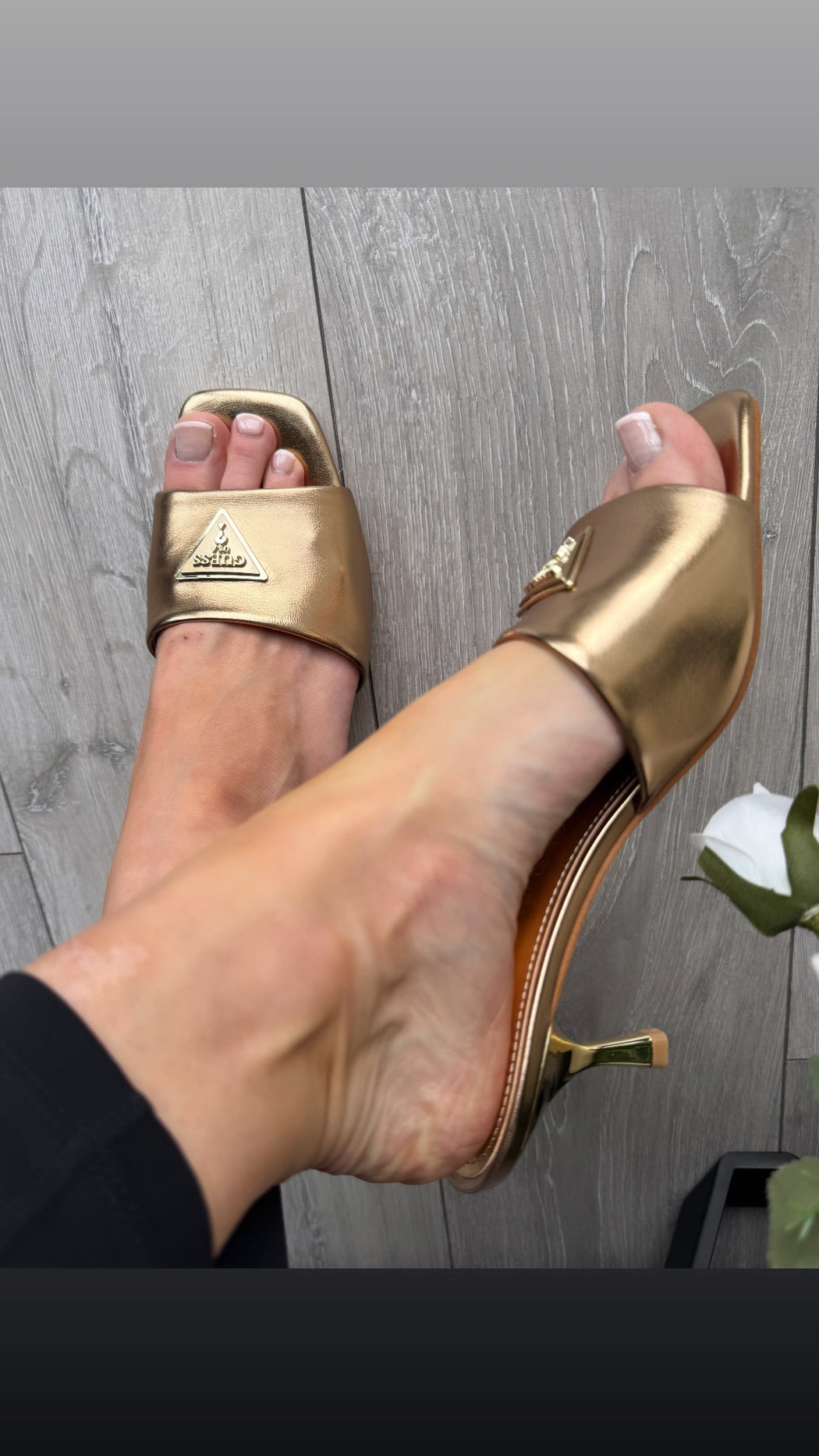 Guess bronze kitten heel mule FLJLUSLEL03